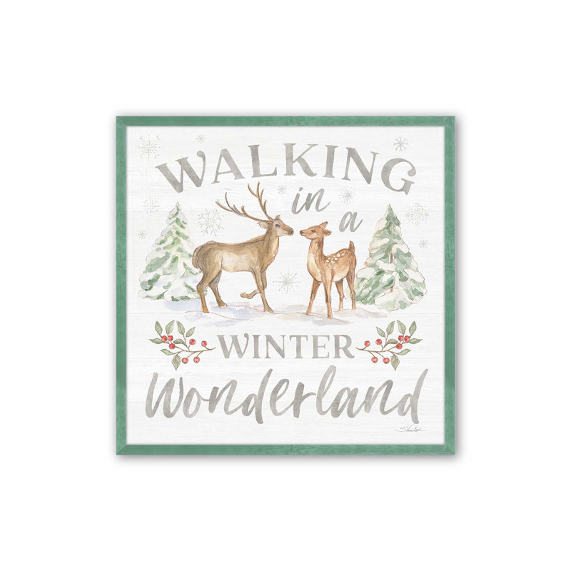 «Woodland Winter Wishes I Print», Cadre simple Lemon Grass, bois massif, H 21,5 po x l 21,5 po