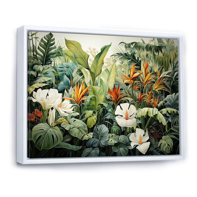 Décoration murale blanche botanique contemporaine Jungle Wonders - Plantes, H 24 po x l 32 po x P 1 po, Cadre flottant blanc