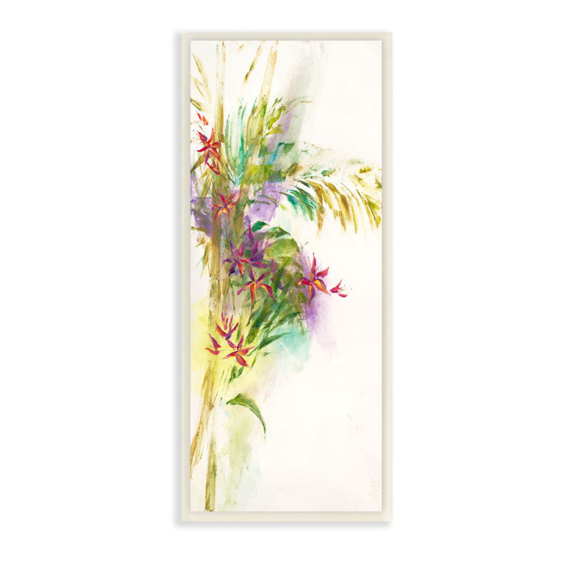 «Tropical Flower Bouquet Abstract Green Mauve» par Dina D'Argo - reproduction d'art, H 17 po x l 7 po, Plaque murale