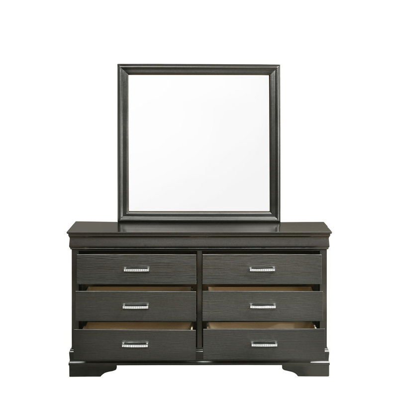 Commode moderne à 6 tiroirs en bois gris, Gris