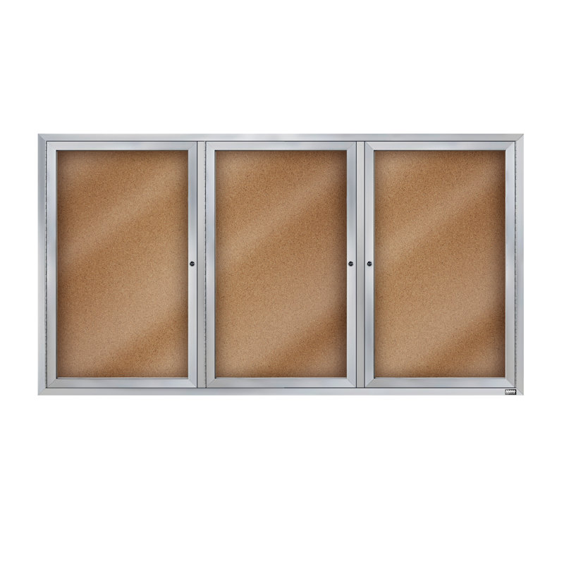 Wall Cork Bulletin Board, Silver, 36" H x 72" W (includes 3 doors)