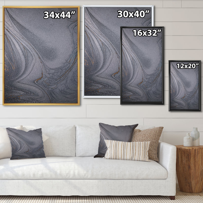 Reproduction d'art moderne sur toile luxueuse gris fluo V, H 20 po x l 12 po x P 1 po, Cadre flottant blanc