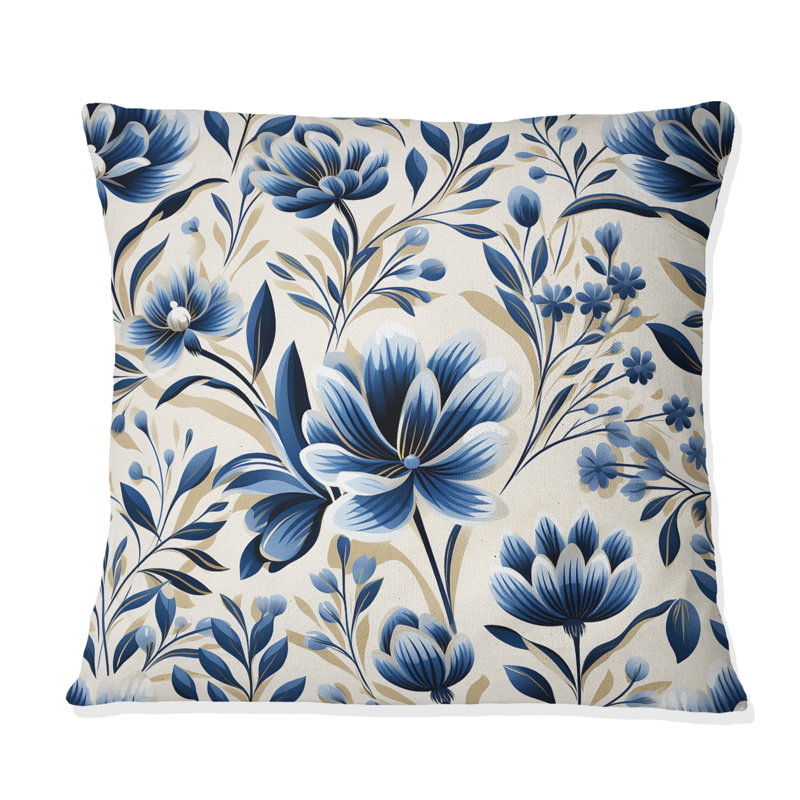 Fleur de damas bleu et blanc - Coussin Abstrait corail multicolore abstrait - Coussin, H 16 po x l 16 po