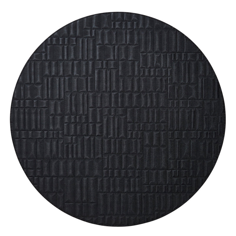 Chequer Vinyl Round Placemats, Gray/Black