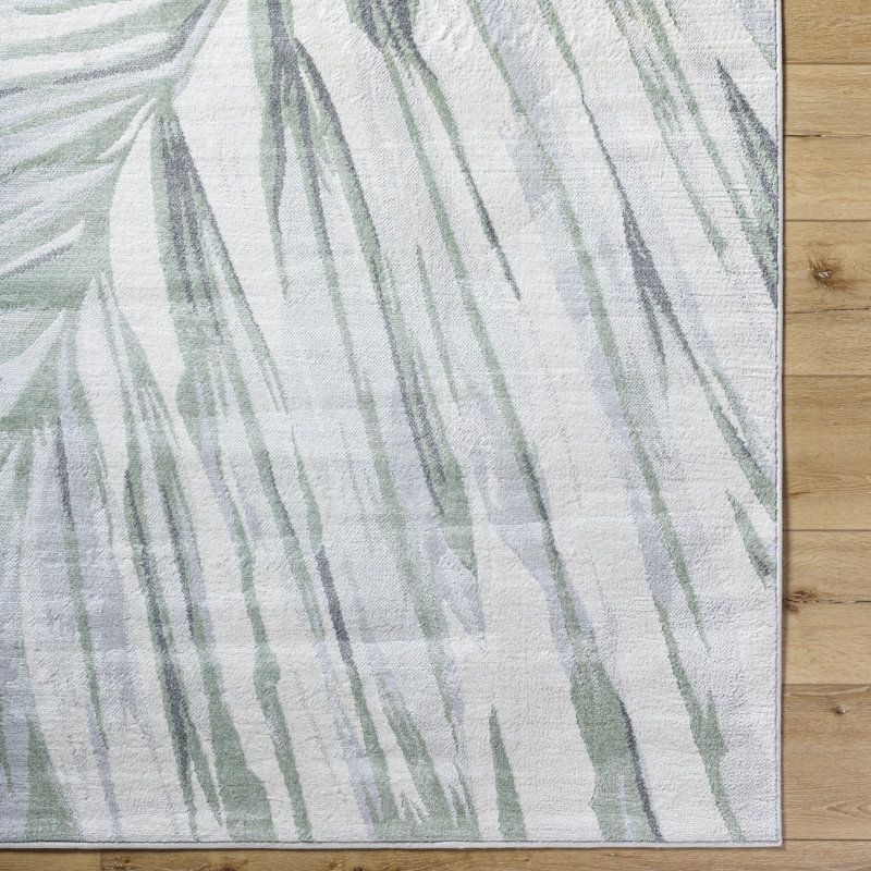 Rectangle Jenkintown Floral Machine Woven Polypropylene Area Rug in Cream/Medium Green/Light Gray/Charcoal