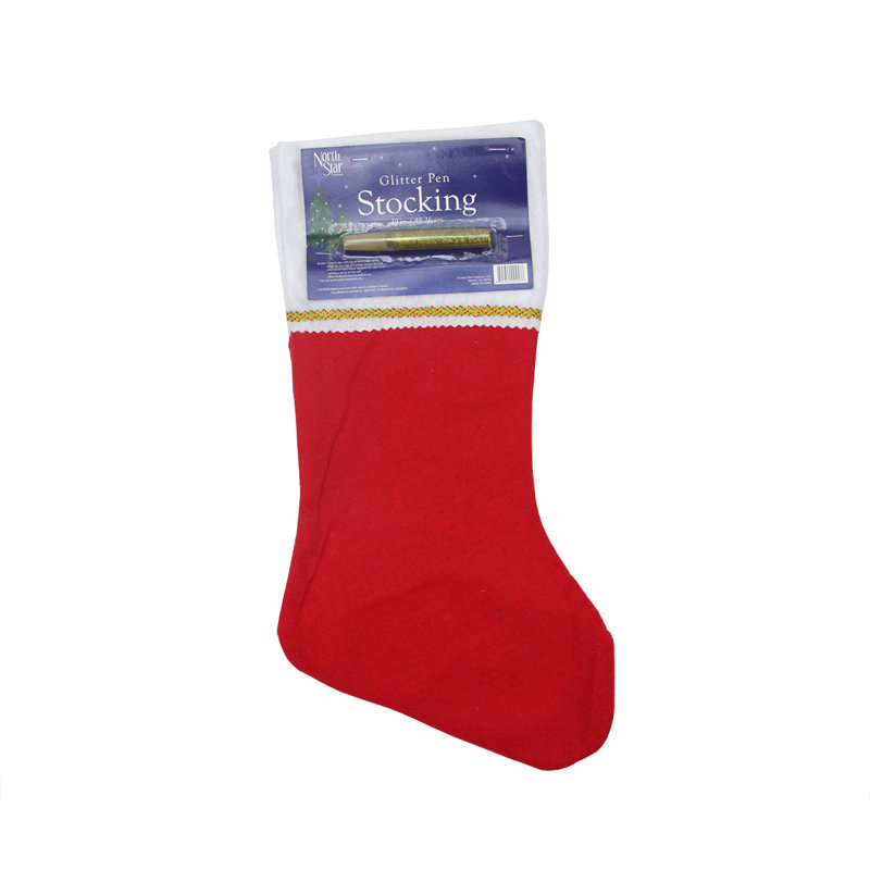 Chaussette de Noël 19 po rouge et blanche avec paillettes dorées
