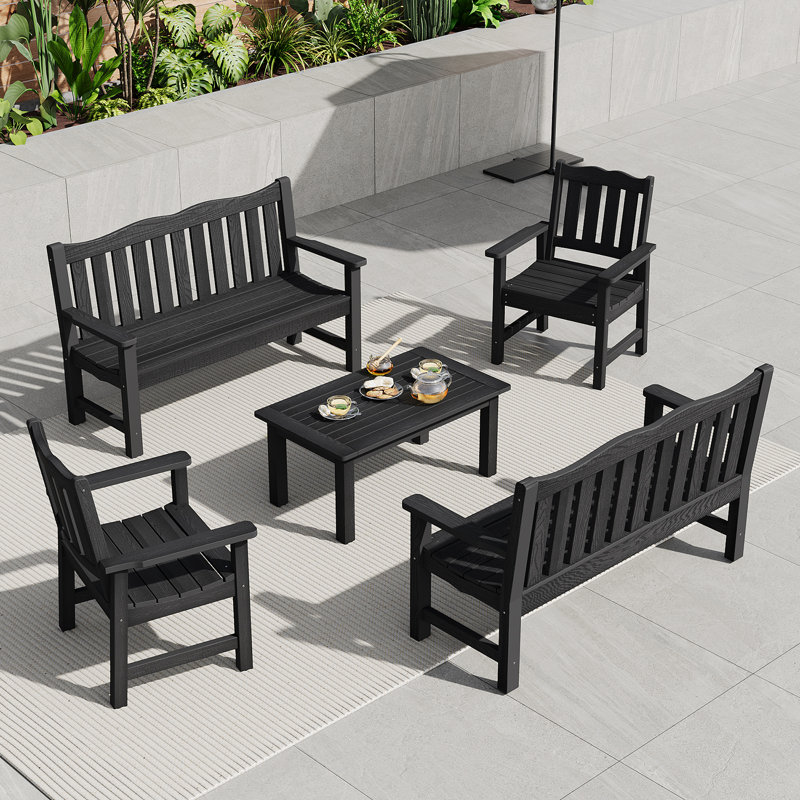 Ensemble de conversation pour 6 personnes, ensemble de meubles de patio 5 pièces Hips, Noir