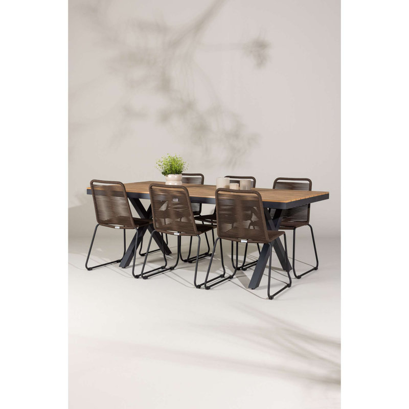 Ashtyn 6 - Person Patio Dining Set with Rectangular Table, Brown