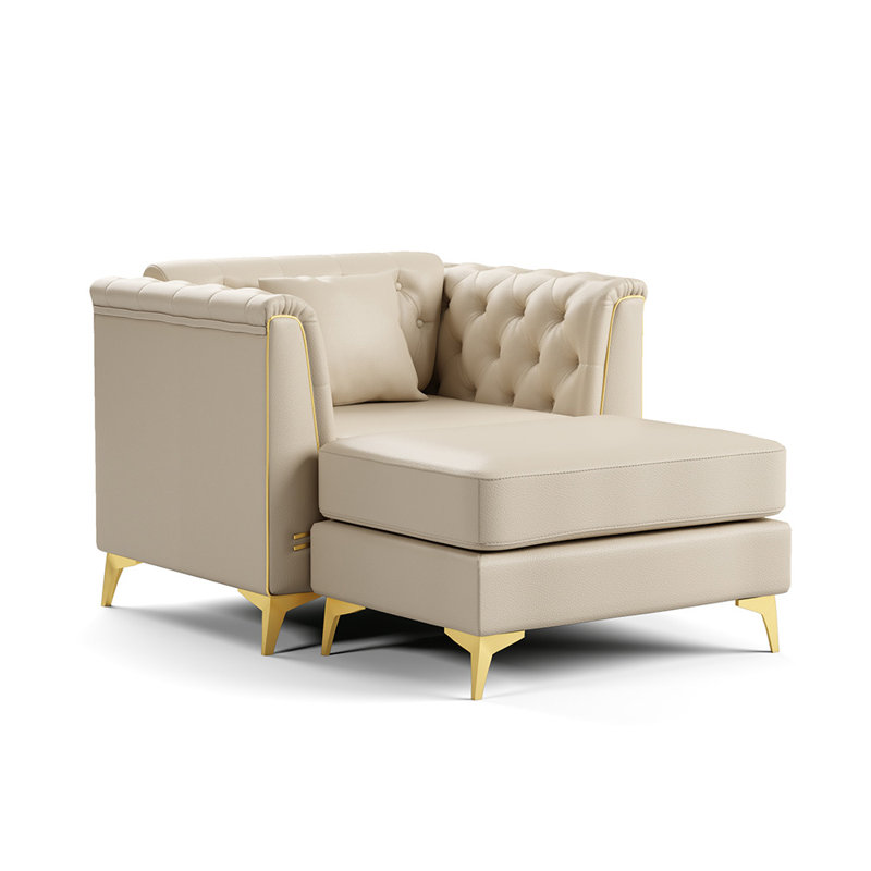 Canapé Chesterfield de 40,1 po de largeur, Similicuir beige et blanc