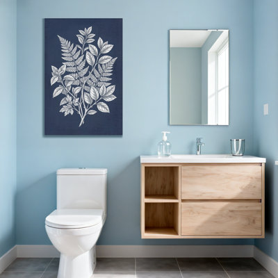 Plantes et fleurs, feuilles d'argent sur fond bleu marine