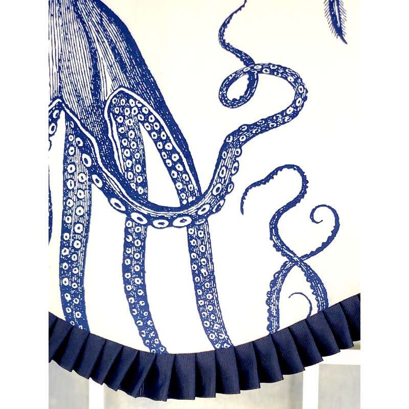 Cantonnière festonnée 50 po bleu marine / blanc