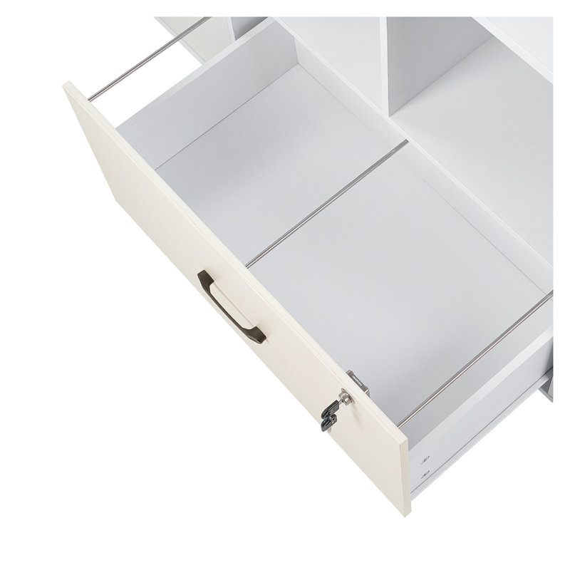 Classeur mobile moderne blanc avec tiroirs verrouillables et tablettes ouvertes réglables - Support à imprimante pour bureau à domicile