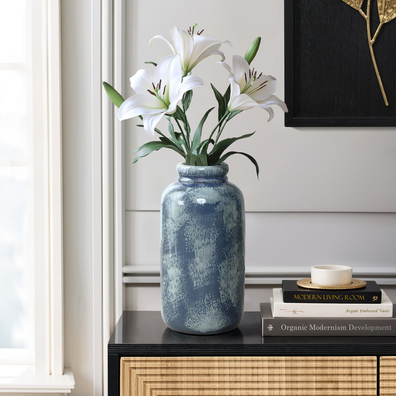 Vase rond en céramique tacheté 13,8 po