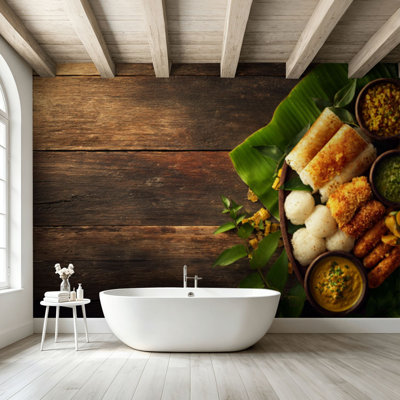 Peel and Stick Wallpaper Wall Mural South Indian food like Uttapam Idliidly Wall Art Self Adhesive and Removable