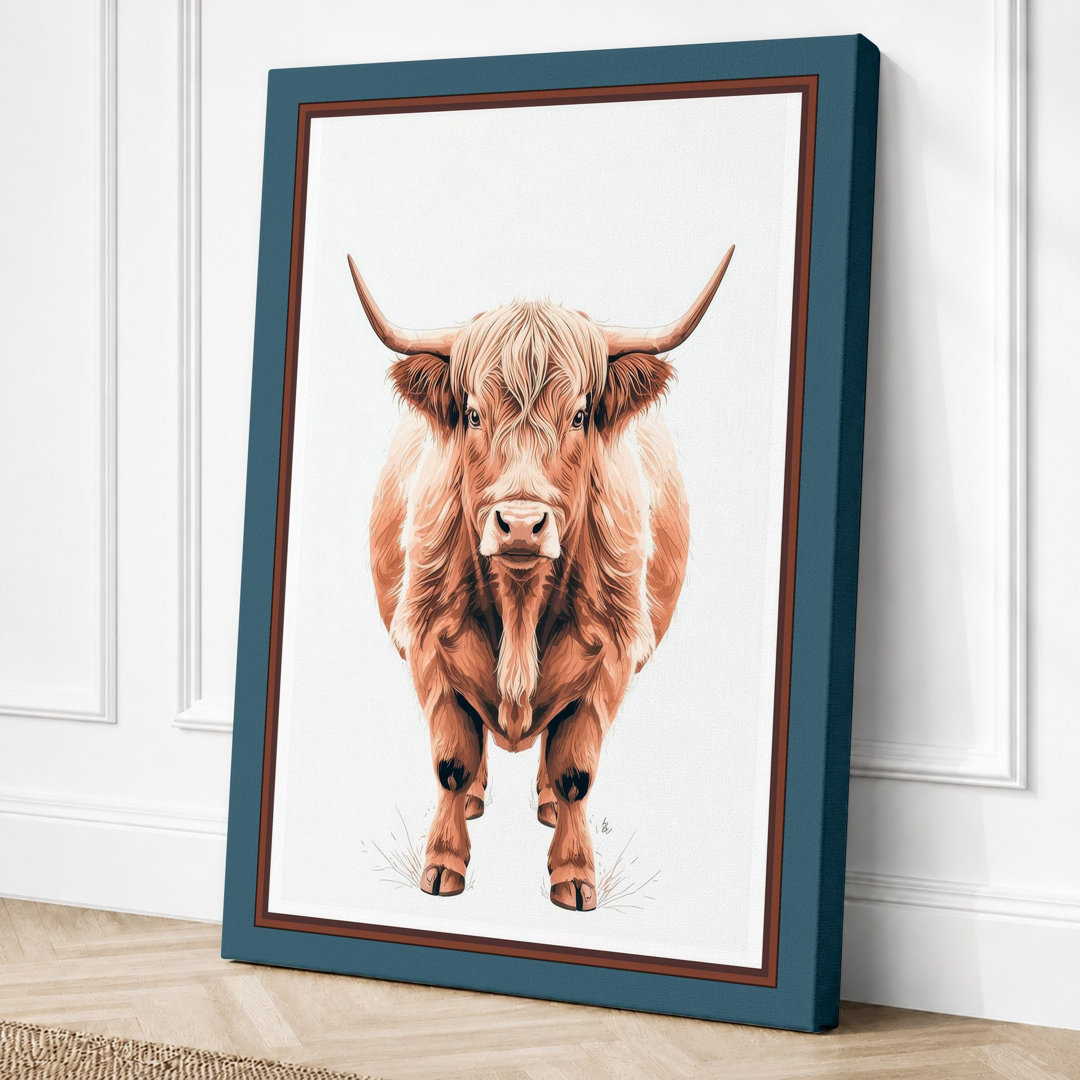 Highland Cattle Portrait Modern - Wrapped Canvas