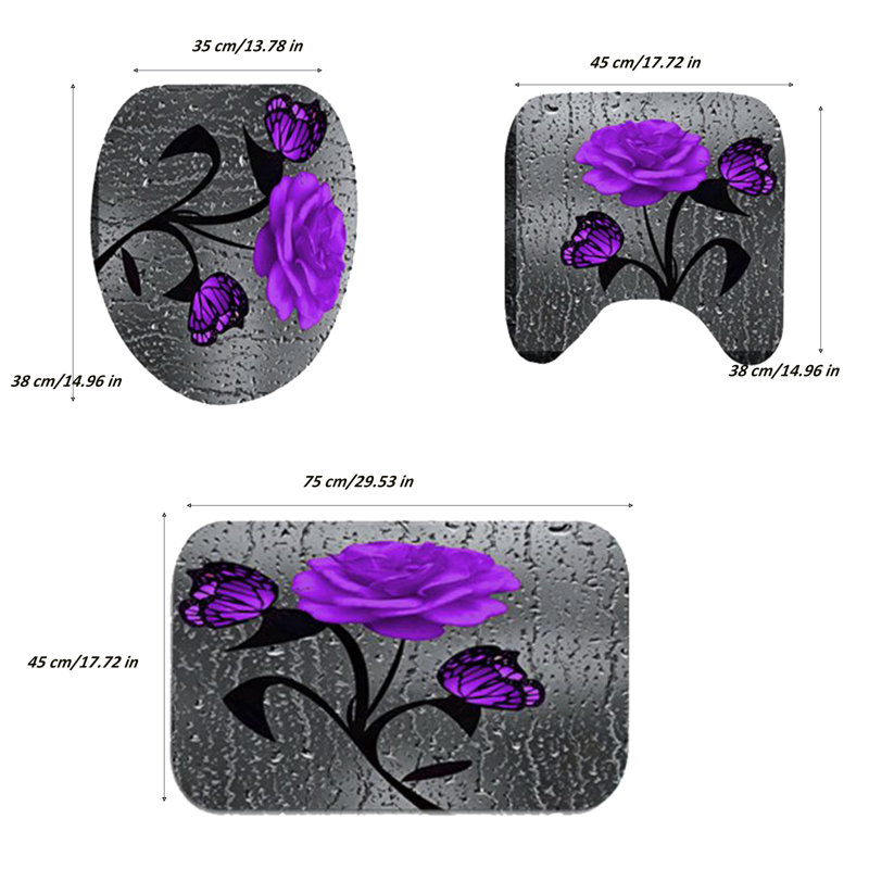 Ensemble de salle de bain 4 pièces Bohemian Garden | Rideau et doublure de douche à motif floral résistant à l'eau, tapis antidérapant, crochets | Décor vibrant et moderne