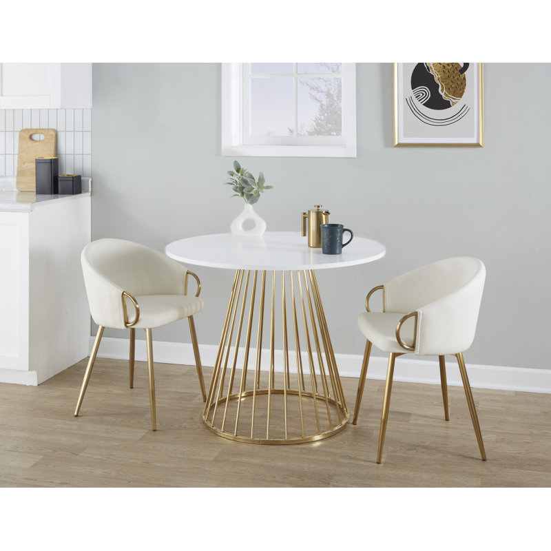 Josie 19.25'' H Faux Leather Upholstered Armchair, White, Gold