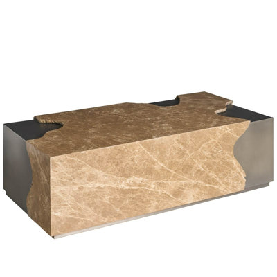 Mirage Light Emperador Stone Floating Top Antique Nickel Frame Cocktail Table on Casters