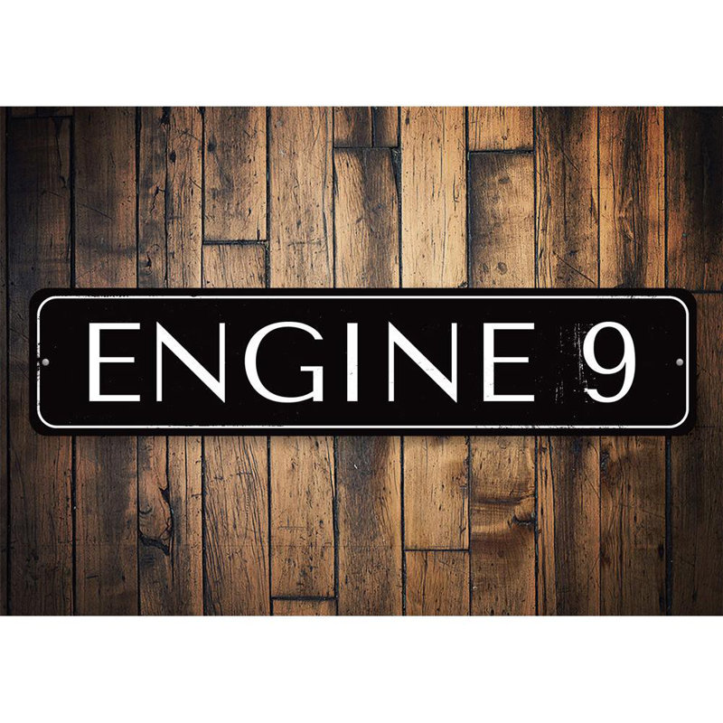 Enseigne en aluminium «Engine Number 9», H 4 po x l 18 po x P 0,04 po