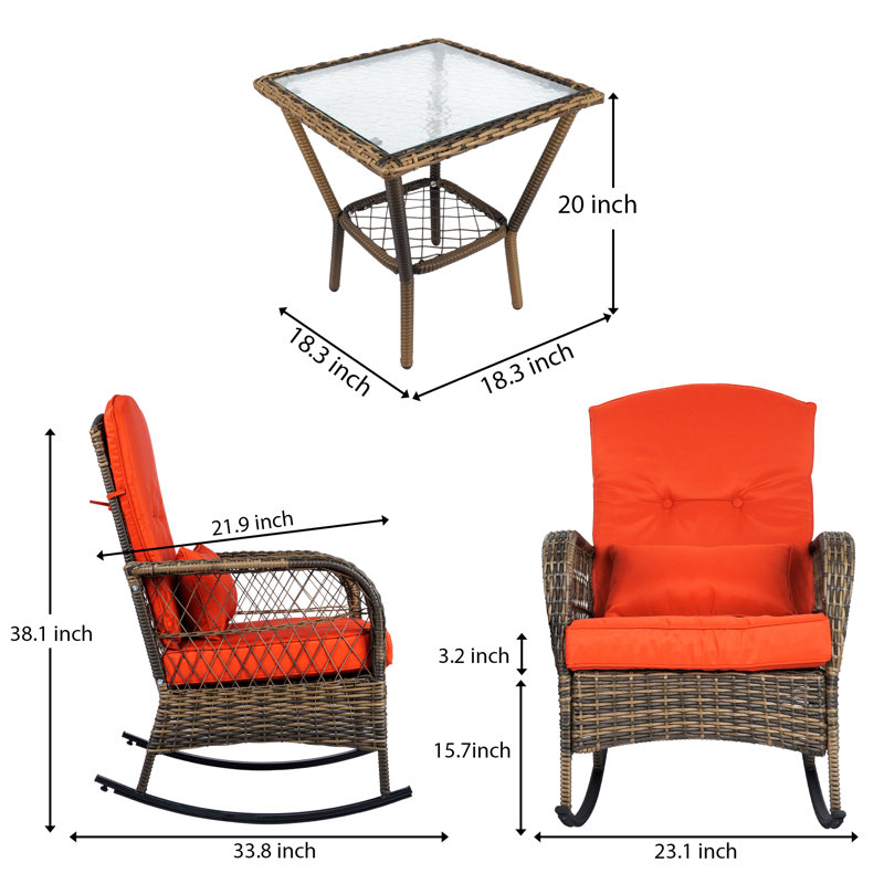 Ensemble de 3 chaises berçantes d'extérieur 3 pièces, Rouge