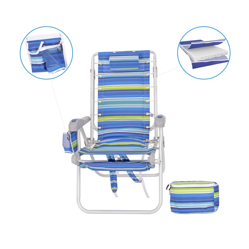 Ultimate Heavy Duty Padded Backpack Beach Chair for Adults with Footrest & Cooler Pouch | Lay Flat, 5 Reclining Positions | Removable Insulated Cooler Pouch | 300 lbs Weight Capacity
