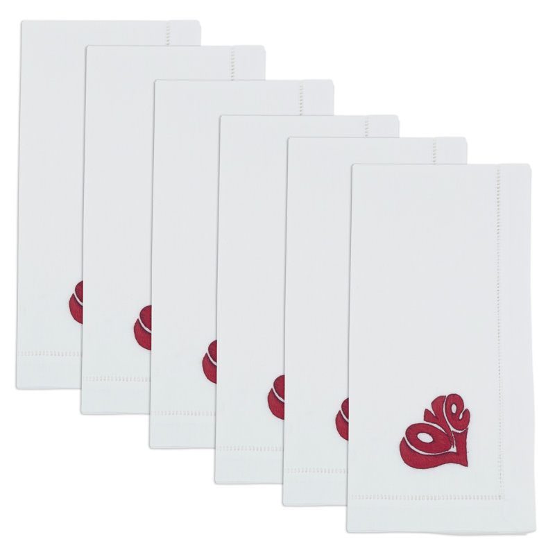 Embroidered LOVE Cotton Napkins (Set of 6) – Hand-Stitched Letter Motif with Hemstitch Border, 20"x20"