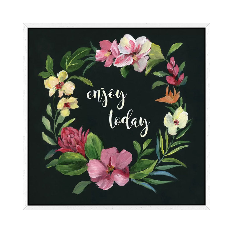 Tropic Wreath Enjoy Today by Nan - Print on Canvas, White Framed, 93.98 cm H x 93.98 cm W