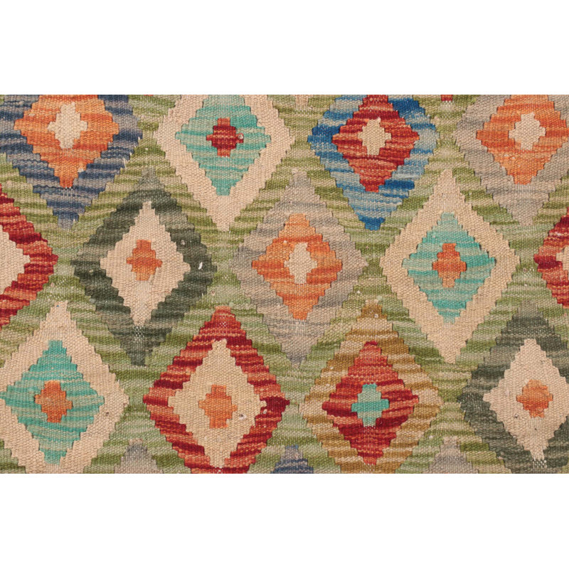Handmade Kilim Wool Green Rug