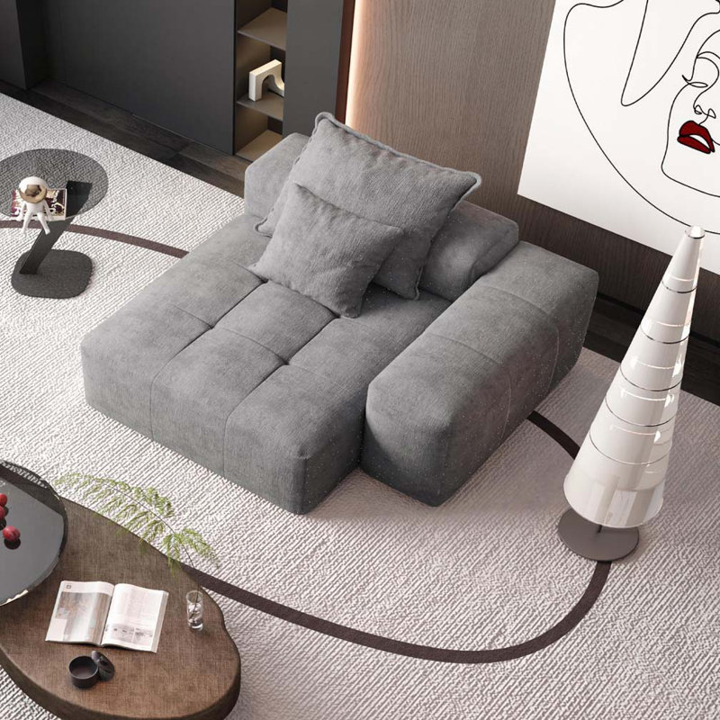 Modular Chenille Sectional Sofa with 2 Pillows, Grey