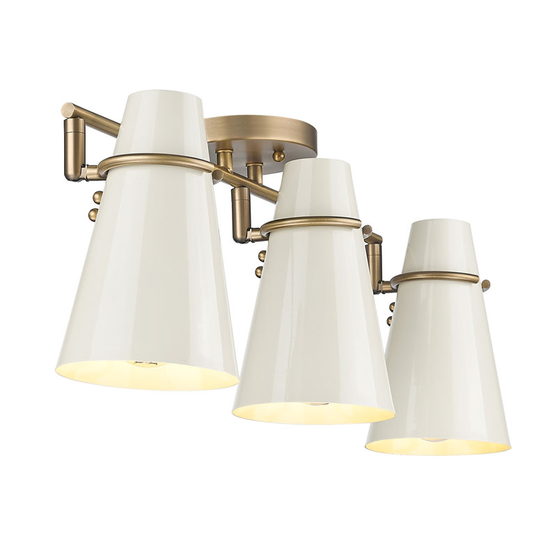 Plafonnier semi-encastré 3 lumières Golden Lighting Reeva en laiton moderne et abat-jour écru brillant, Écru brillant
