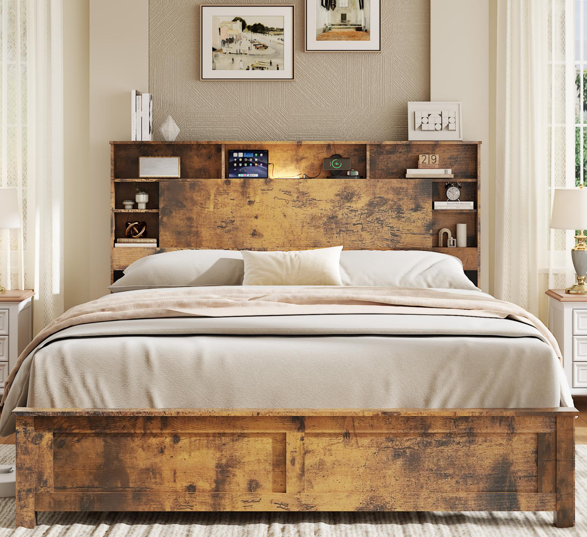 Latitude Run® Wood Queen Bed Frame With Storage Headboard - Bed Frame ...