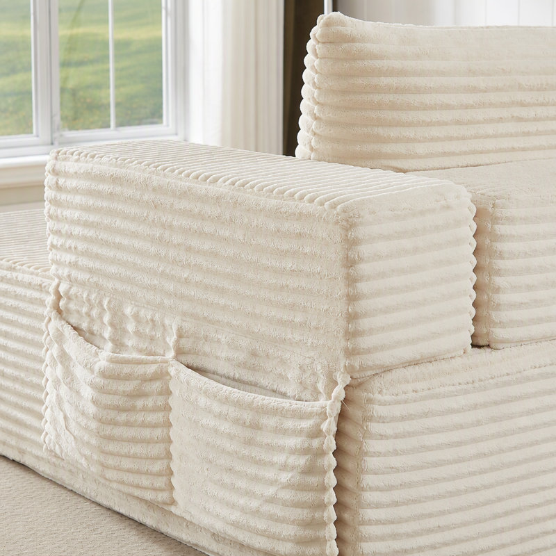Canapé modulaire en forme de U de 137 pouces, librement configurable, avec accoudoirs amovibles, Velours côtelé beige, Beige