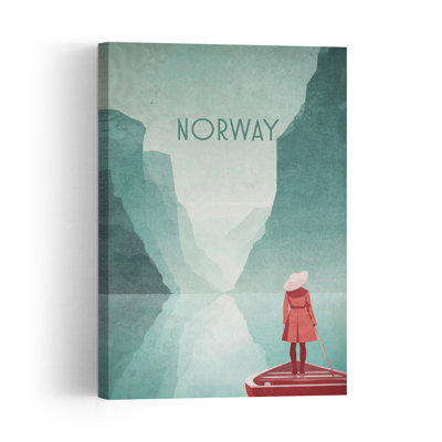 Norway 1 Fjords Peaceful Serene Tranquil Landscape Mountain Wall Art Print 1 Piece Wrapped Canvas Wall Art