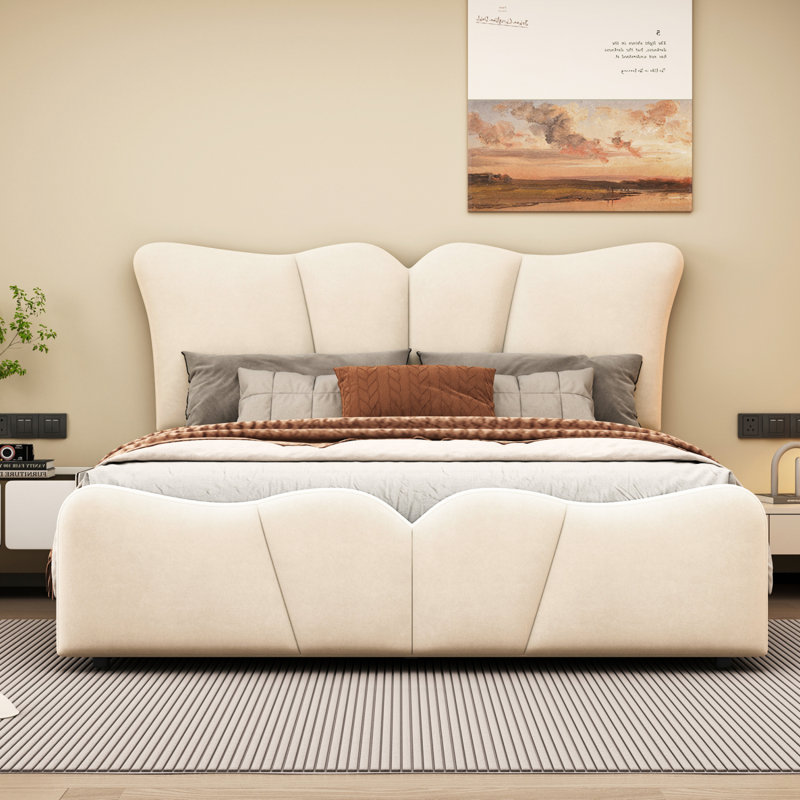 Upholstered Platform Bed Upholstered Bed, Beige