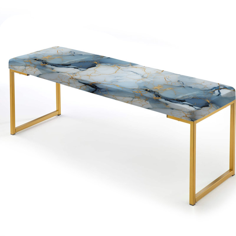 Marble Upholstered Gold Bench, Serene Elegance Marble Pattern