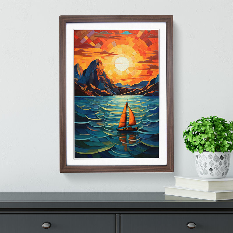 Seascape Orphism - Single Picture Frame Print on Wood, Walnut Framed, 64cm H x 46cm W x 2cm D