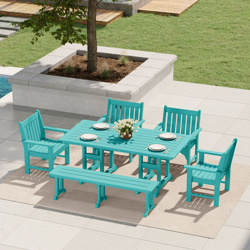 Ensemble de salle à manger avec table et accoudoirs de jardin Laguna Poly, Turquoise, 6 pièces: table, banc, 4 chaises