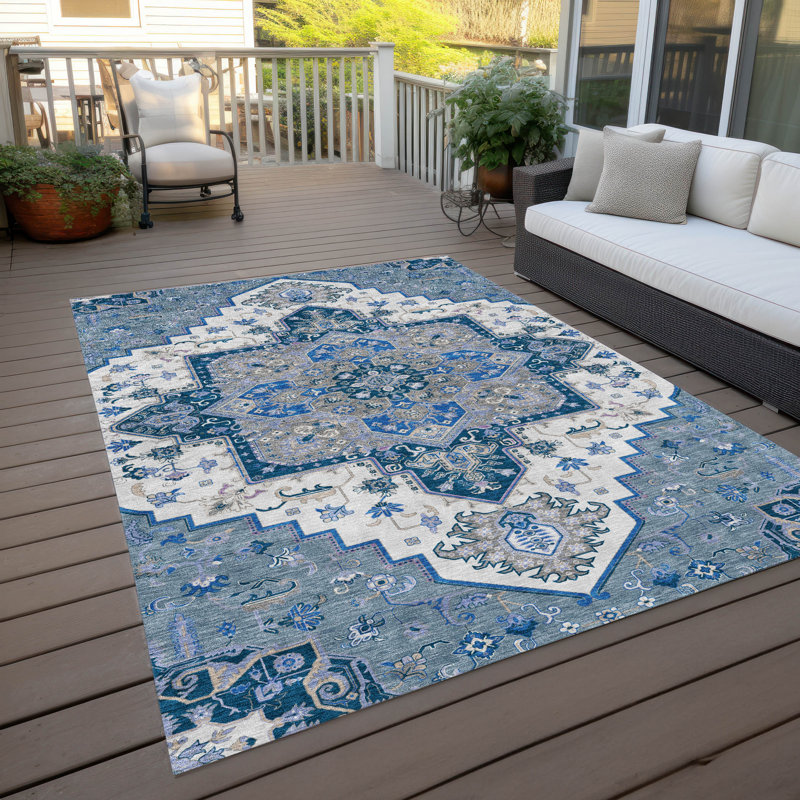 Tapis intérieur / extérieur bleu lavable Bellaya , 5' x 7'6"