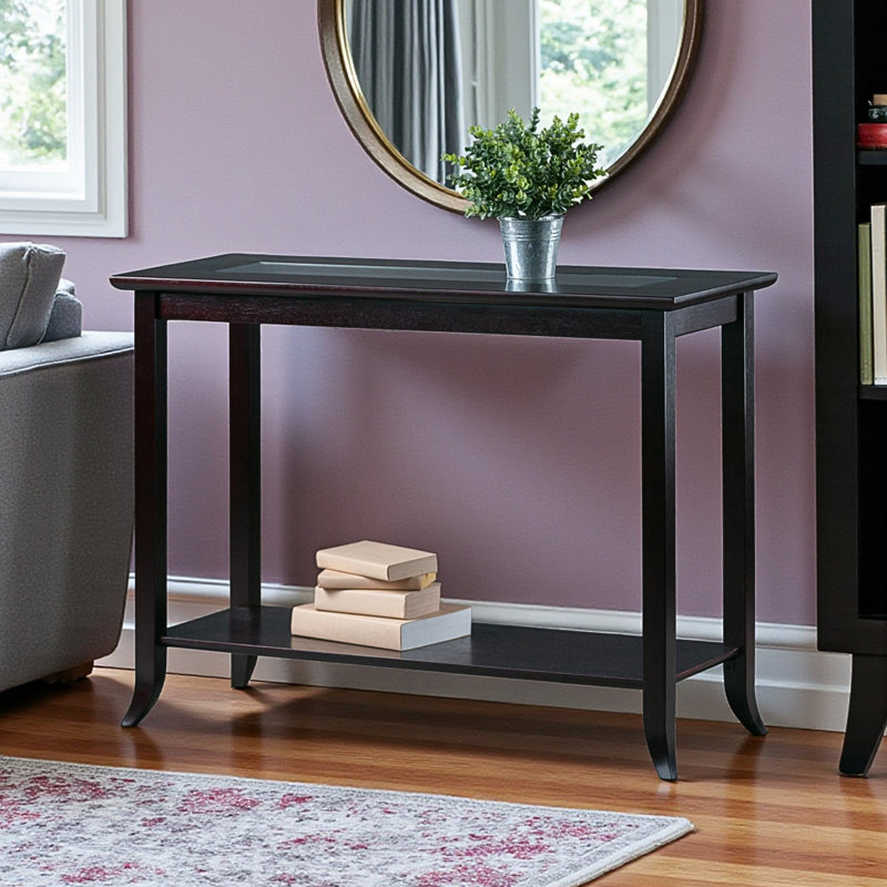 Sienna Tempered Glass Brown Finish Console Table With Large Shelf, 29.7" H X 39.77" W X 16.06" D