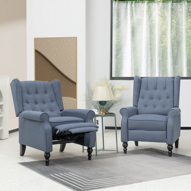 Riley Upholstered Recliners (Set of 2), Blue Polyester