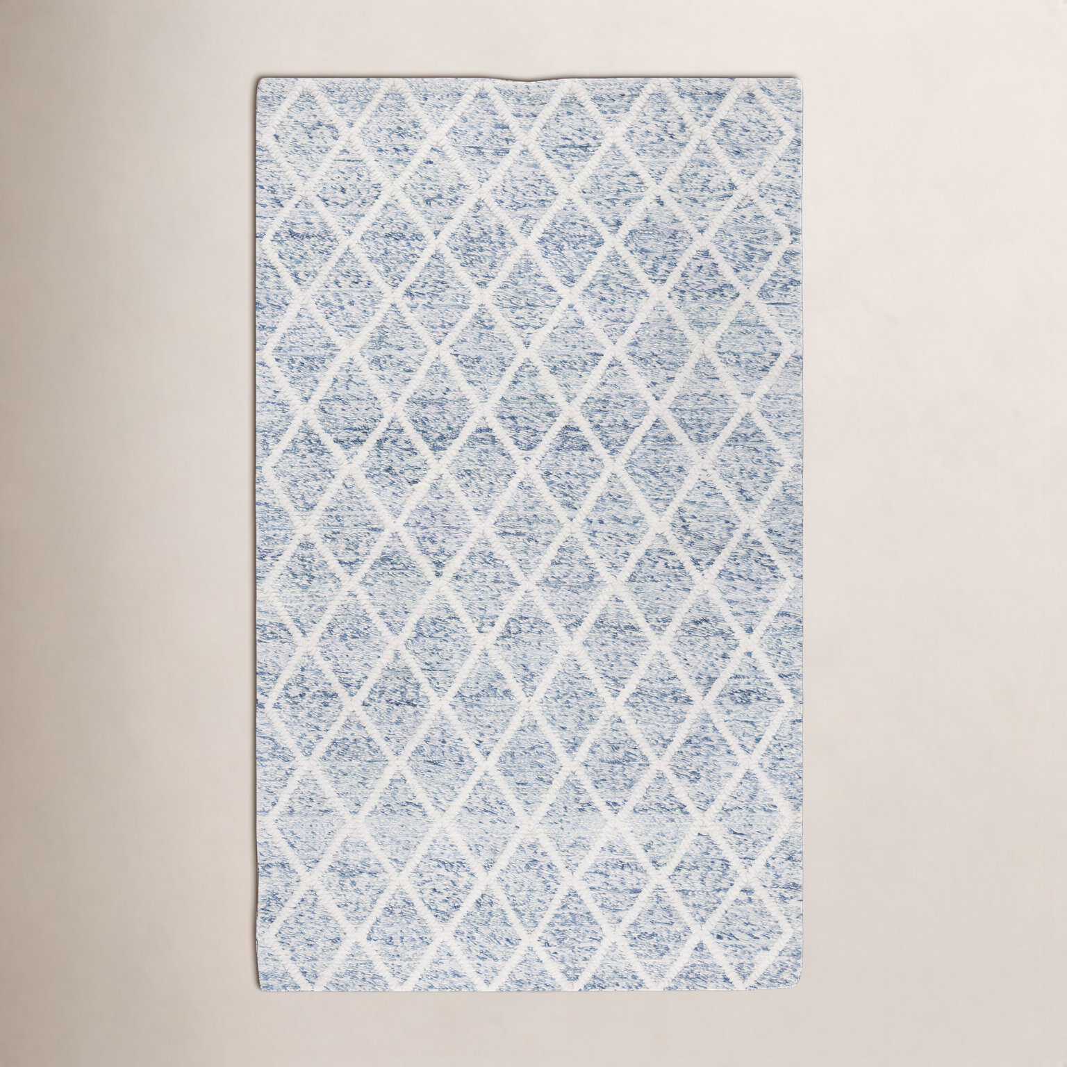 Russo Ivory Blue Hand-Woven Flatweave Rug, Rectangle 5' x 8'