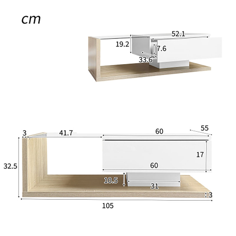 Coffee Table with Storage, Natural, 32.5cm H x 105cm W x 55cm D