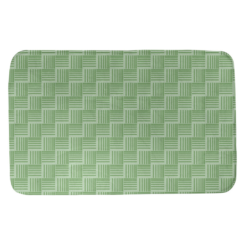 Tapis de bain géométrique antidérapant rectangulaire à rayures baskettressées, l 21 po x L 34 po, Vert