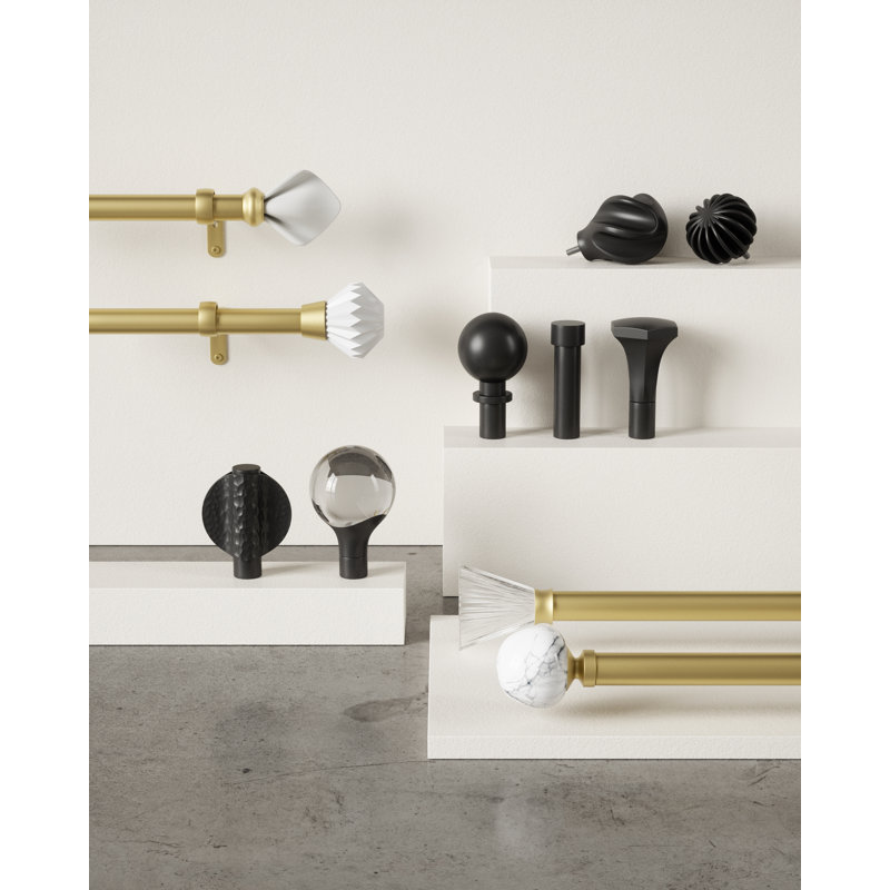 Matte Black Adjustable Steel Curtain Rod with Pleated Finial