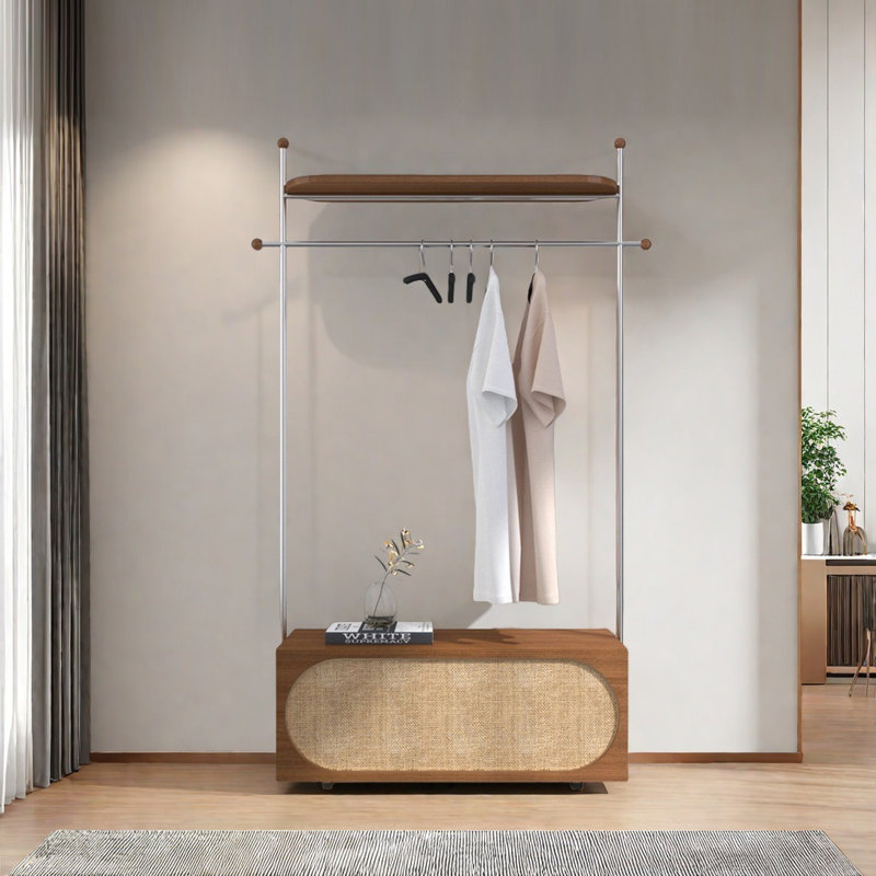 Stainless Steel Coat Rack Solid Wood Storage