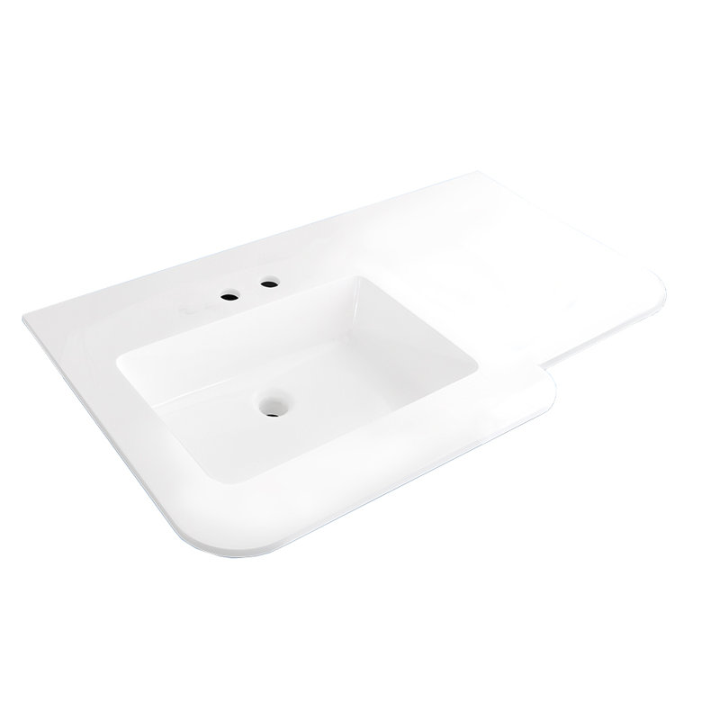 Kubitop 36.5'' L Bathroom Sink, Gloss White, Deck Mounted Faucet