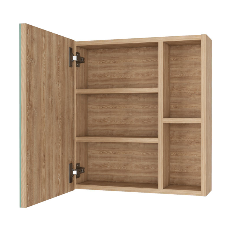 Armoire à pharmacie avec miroir, cinq tablettes intérieures, Naturel