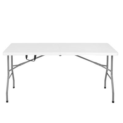 Regency Trestle 5 ft Folding Table, Blow Mold Plastic Top, Fold-in-Half with Carry Handle, Heavy-Duty Steel Frame, 60 x 29 x 29, White