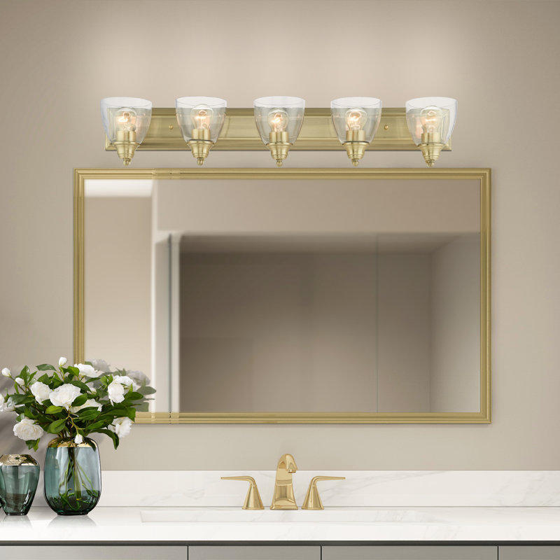 Éclairage de salle de bain 5 lumières à intensité variable, Laiton antique
