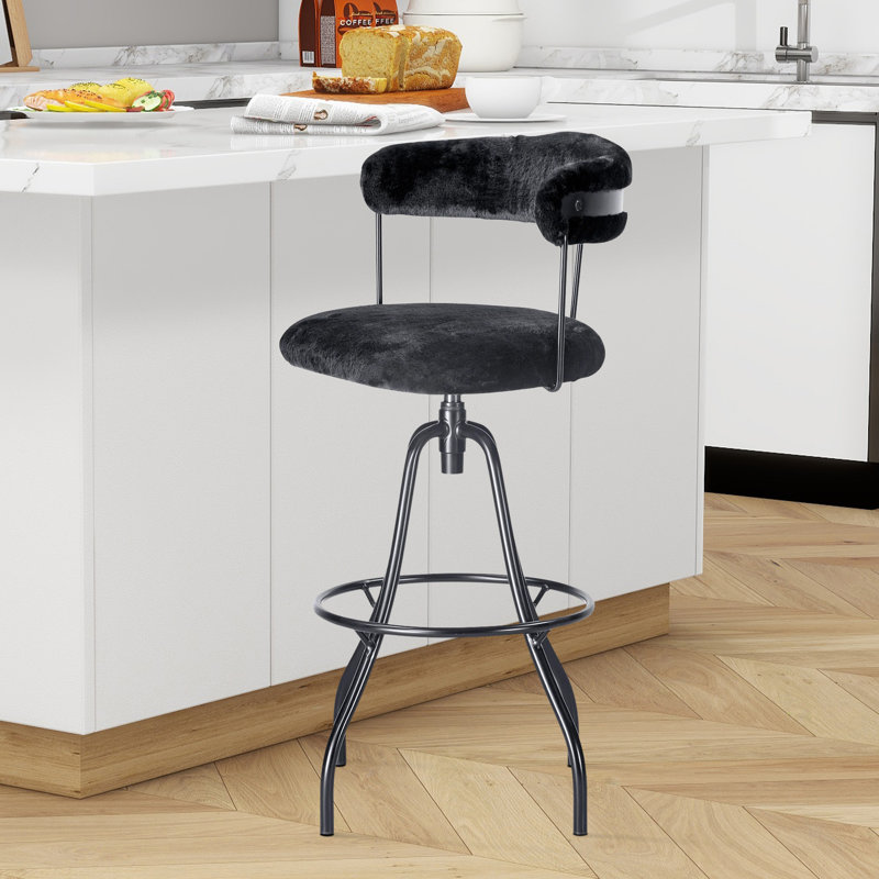 Tabouret de bar pivotant et rembourré, Noir, Noir